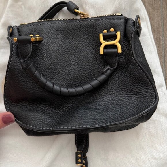Chloé Mini Marcie Double Carry – Black Leather – Crossbody/Top Handle - Picture 4 of 8